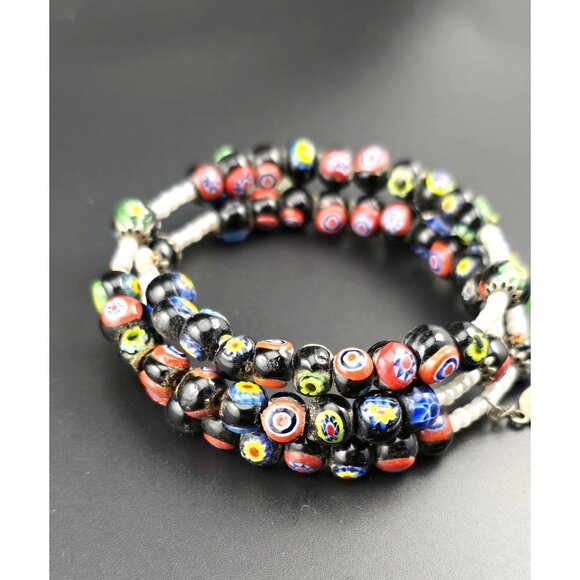 Multi-Layer Murano Millefiori? Glass Beaded Wrap Bracelet W/ Religious Charms - Picture 2 of 9